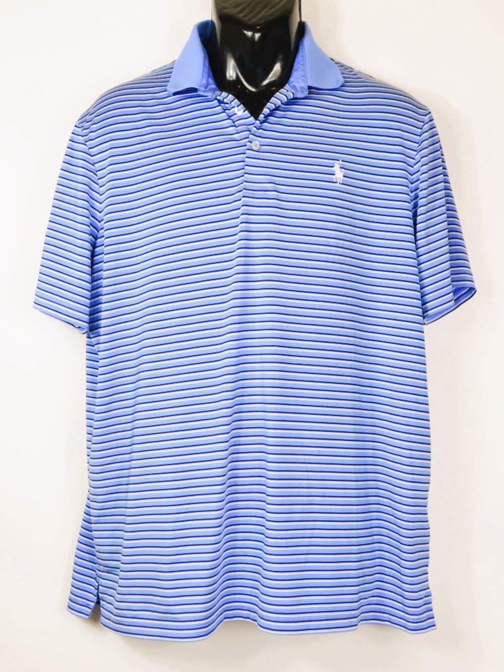 Polo Ralph Lauren Men's Size L Blue & White Striped Athletic Polo Shirt
